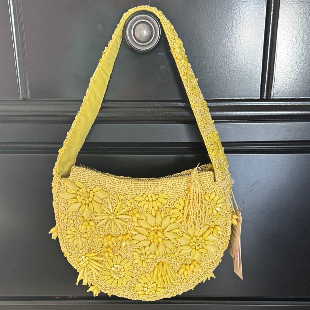 Yellow Floral BeadedEmbellished Women's Bag by Made in India